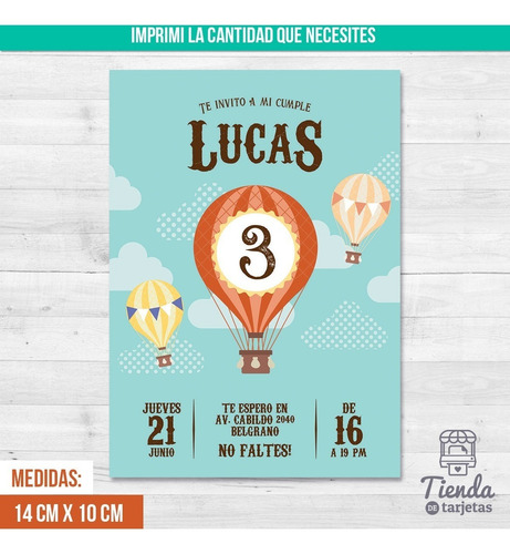 Invitación Digital + Imprimible - Globo Aerostático Nene