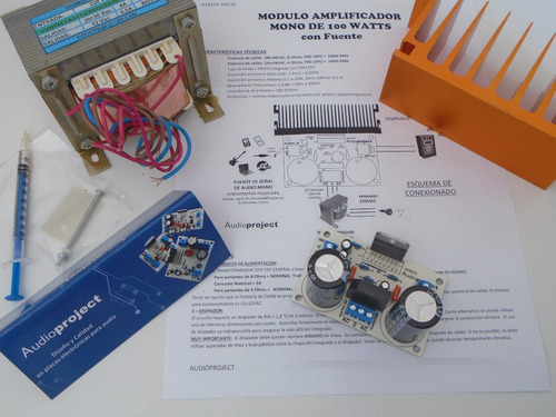 Imagen 4 de 7 de Modulo Amplificador 100 Watts Con Fuente Trafo Y Disipador