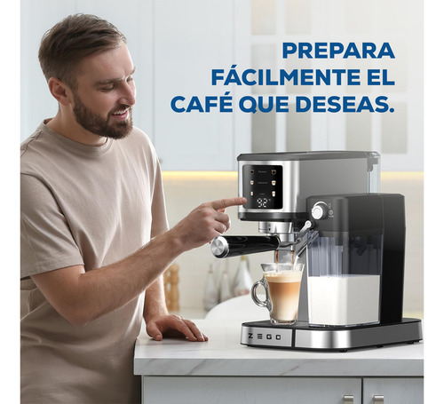 Cafetera Espresso Latte Pro Zego Zc1350sb 1lt 20bar 2 Tazas Color Zc1350sd01 Acero Inox