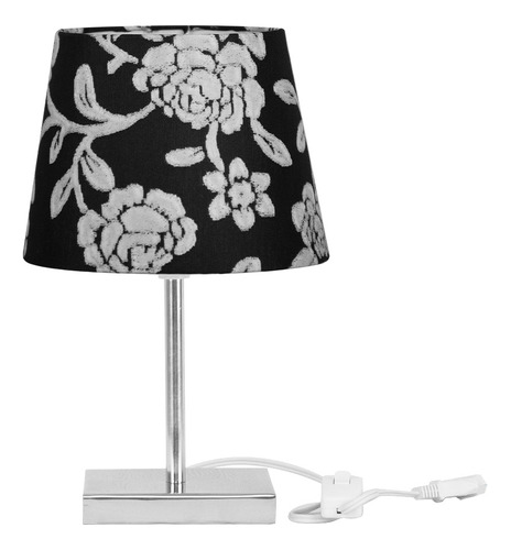 Abajur Eros Dome Floral Prata 032 Com Base Quadrada