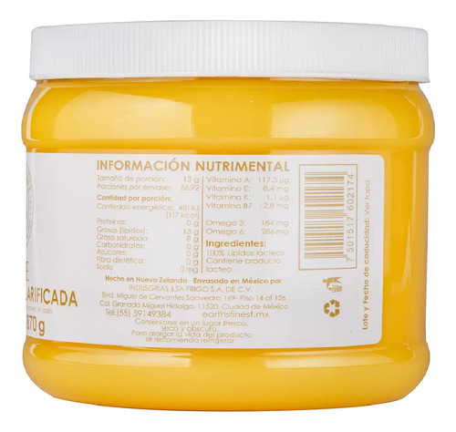 Mantequilla Clarificada 870 G, Earth's Finest Ghee Msi
