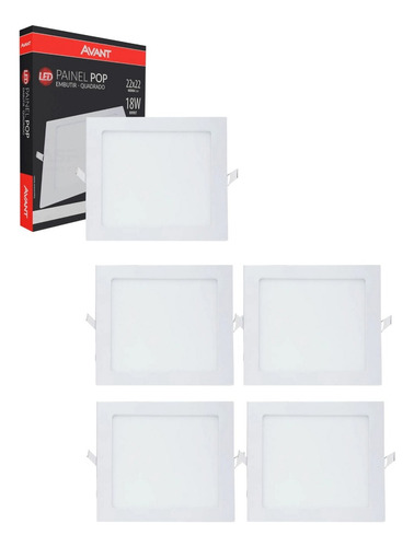 Kit 5 Luzes Para Casa 22x22 18w 6500k Luz Branca Quadrada Cor Branco 110V/220V