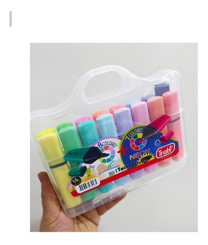 Imagen 1 de 9 de Valija Resaltadores Trabi 16 Colores Pastel + Neon + Tachadr