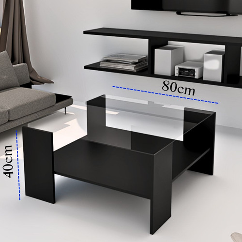 Mesa De Centro Auxiliar Minimalista Cristal Modena Para Sala Negro
