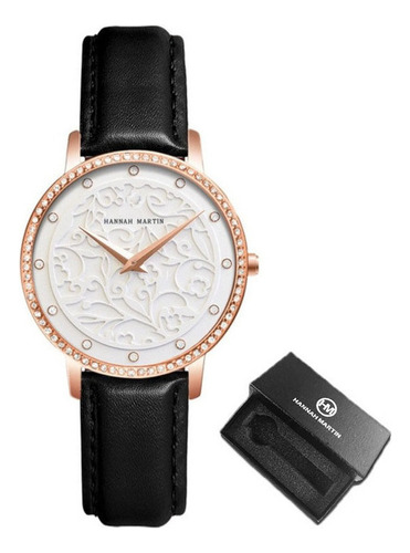 Reloj Hannah Martin Fashion De Cuero Y Cuarzo Con Diamantes