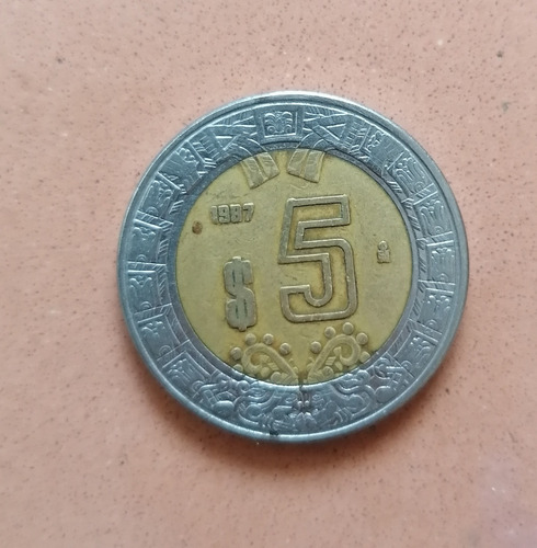 Moneda De 5 Pesos 1987, Única, Aún No Eran Nuevos Pesos