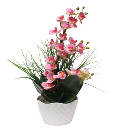 Arranjo De Orquídea 58cm Artificial Permanente Vaso Canoa