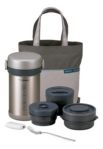 Marmita Térmica Zojirushi 3 Potes Cinza 840ml Marca Japonesa