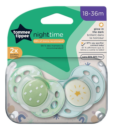 Chupon Tommee Tippee Night Time 2pzs 18-36m Sucettes
