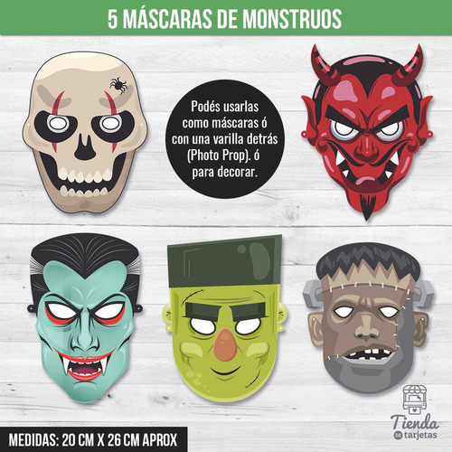 Imagen 3 de 8 de Kit Imprimible Halloween Noche Brujas Máscaras Photo Booth