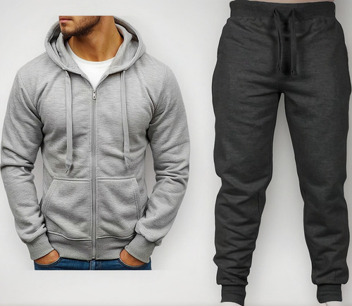 Conjunto Campera Canguro Algodon + Babuchas Unisex Gimnasio