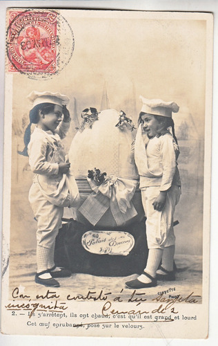 1903 Postal Con Dos Niñas Cocineras Vintage Cursada Uruguay