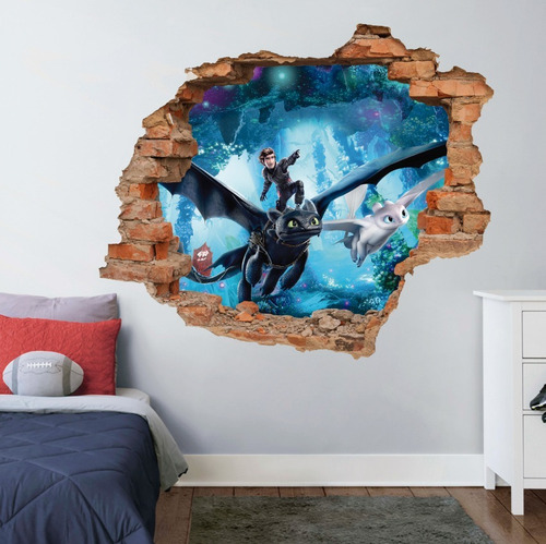 Tapiz 3d Vinil Infantil Como Entrenar A Tu Dragon 65x55 Color Multicolor