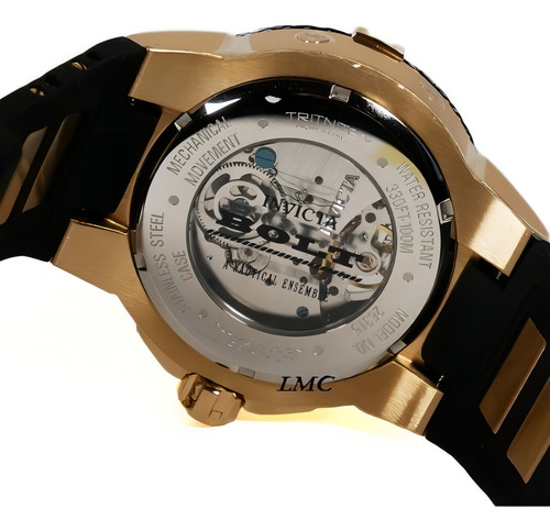 Reloj Invicta Mod: 26315 Bolt Automatic, chapado en oro de 18 quilates, color negro, bisel, color de fondo dorado, color negro con detalles