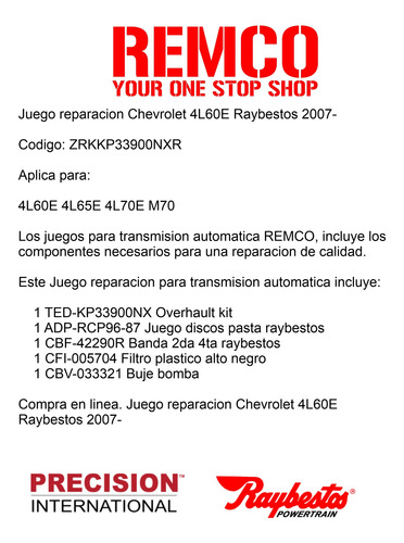Kit Reparacion Transmision Aut 4l70e Astro Van 2007 7.0l