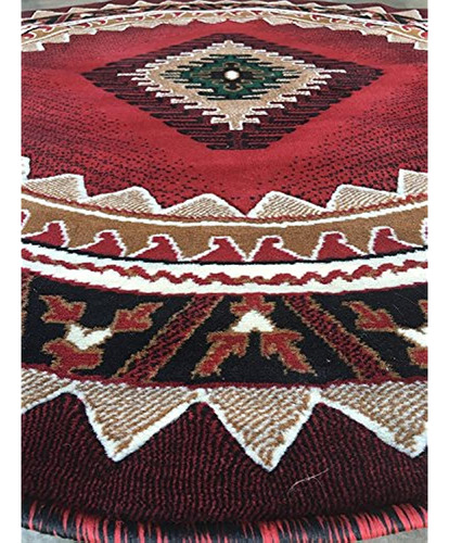 Kingdom Southwest Native American Round Rug Red Black Green