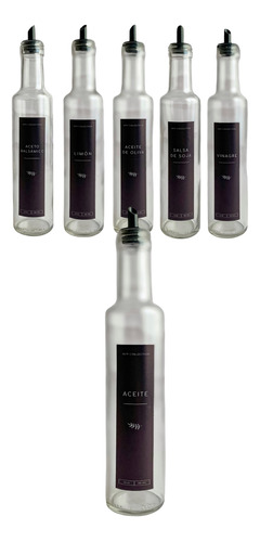 Aceitero Vidrio Transparent 250ml Etiqueta Negra A Elección