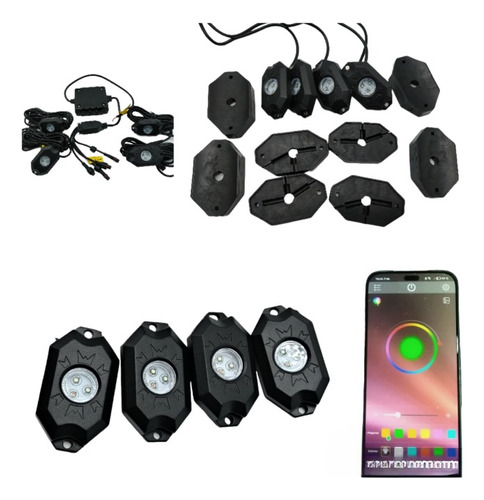 Luces De Ruedas Bluetooth Rgb Led Rock Lights 4 Piezas Atv