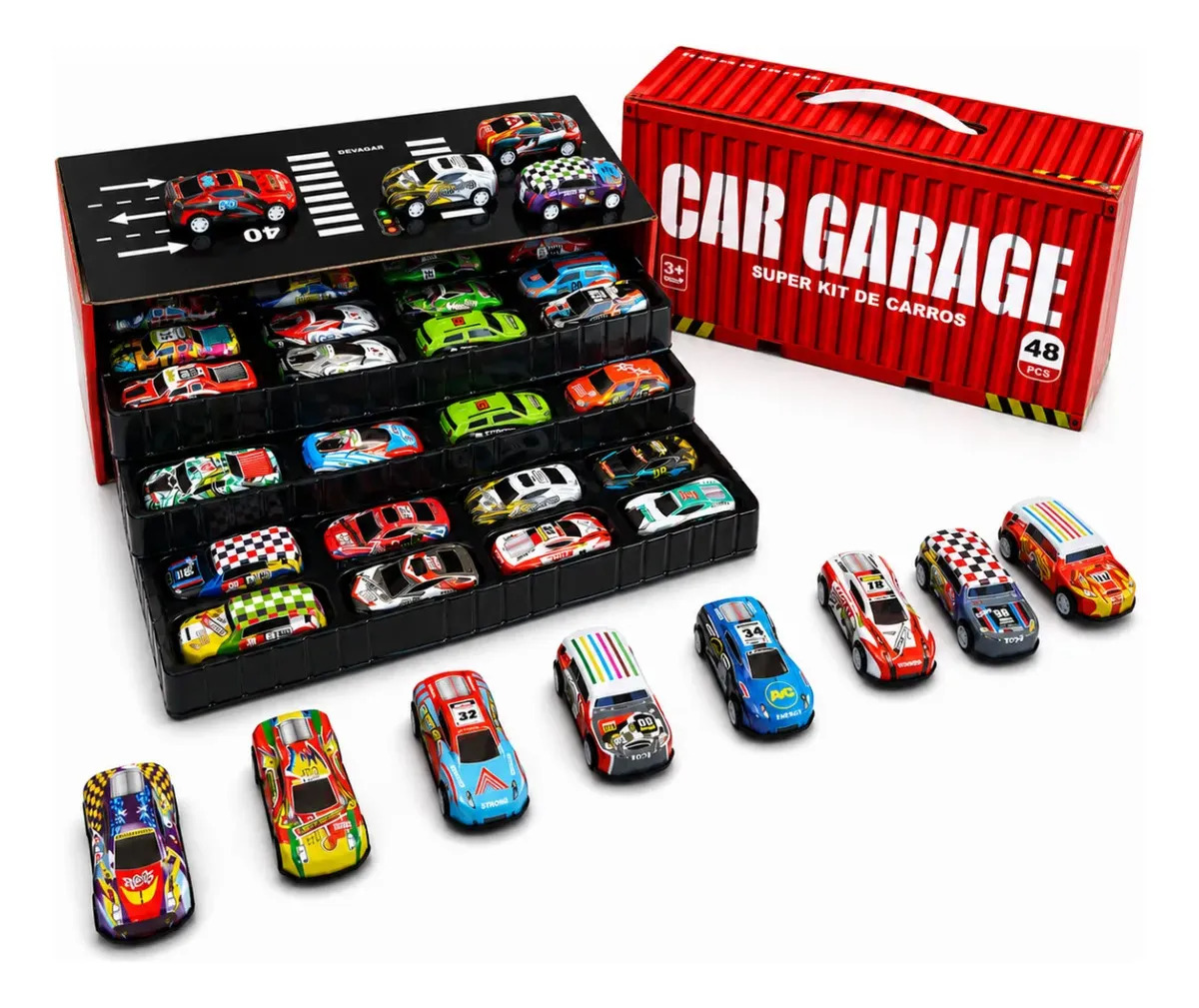 Kit 48 Carrinhos Brinquedo Miniatura De Fricção Metal Container Pista Premium GIO GIU