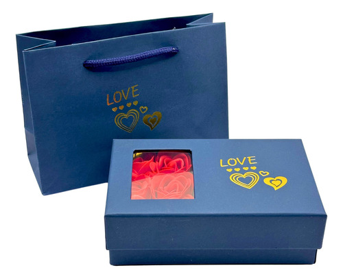 Caja De Regalo Con Rosas Collar Aretes Estuche Para Joyería Azul
