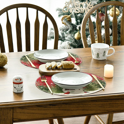 12 Mantel Individual Redondo Arboles Navidad Muñeco Nieve