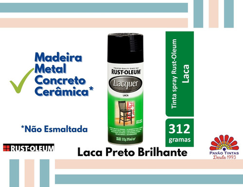 Imagem 2 de 5 de Spray Laca Preto Brilhante, Madeira,metal,concreto, Cerâmica