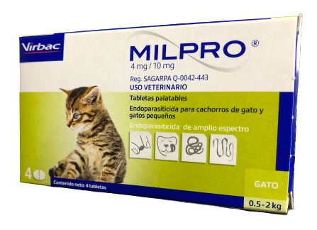 Desparasitante Interno Para Gato Virbac Milpro 4mg (4 Comp)