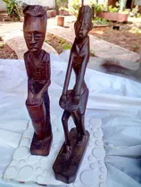 Comprar Estatuas  Talla En Madera Dúo Musicos Arte Ingenuo África