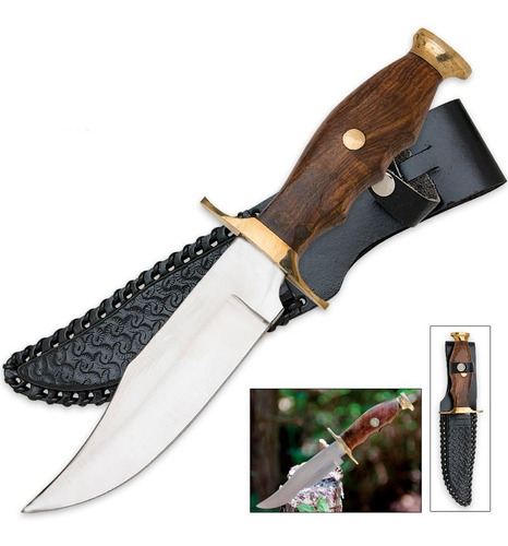 Cuchillo De Caceria Tipo Bowie Mountain Man Con Funda D Piel