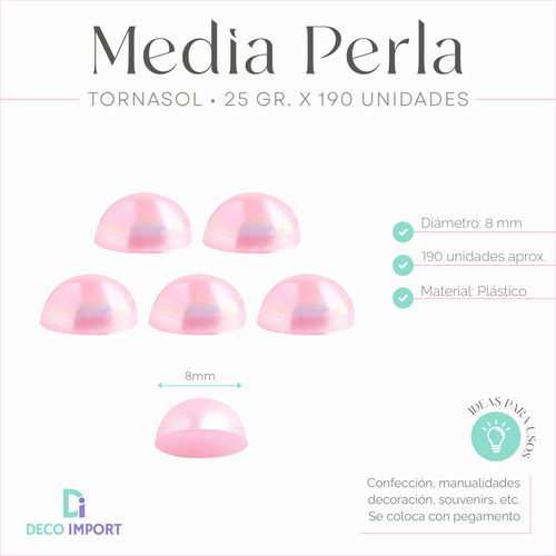 190 Media Perla Tornasol 8mm X 25gr Confección Souvenirs