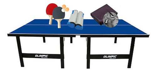 Mesa Ping Pong Mdp Olimpic 1013 + Kit Complero 5091 + Capa Cor Azul