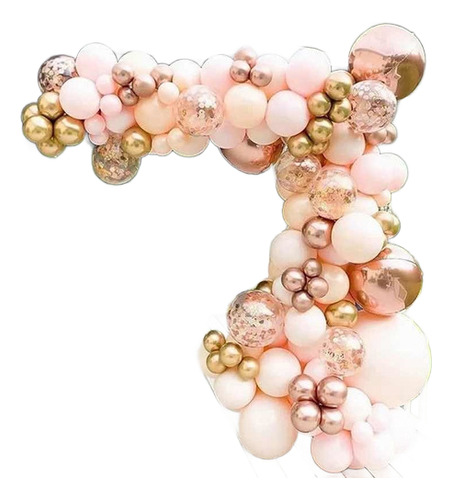 Arco Orgánico De Globos Rosa Dorado Crome Decoración 96 Pzas