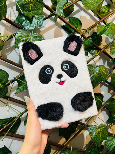 Caderno Agenda Pelúcia 80 Folhas Brochura Capa Dura Panda Panda