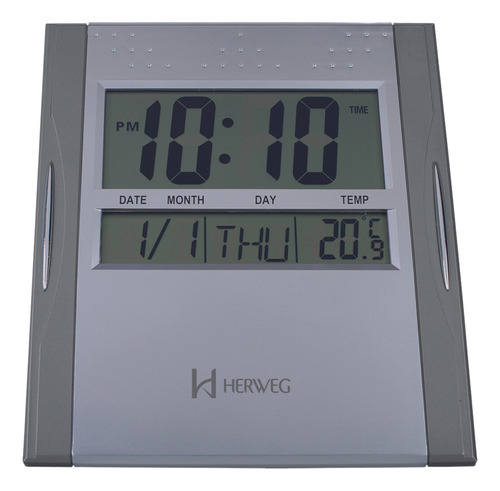 Relógio Parede Mesa Digital Termômetro Calendári Herweg 6474 Cor da estrutura Preto Cor do fundo Prateado