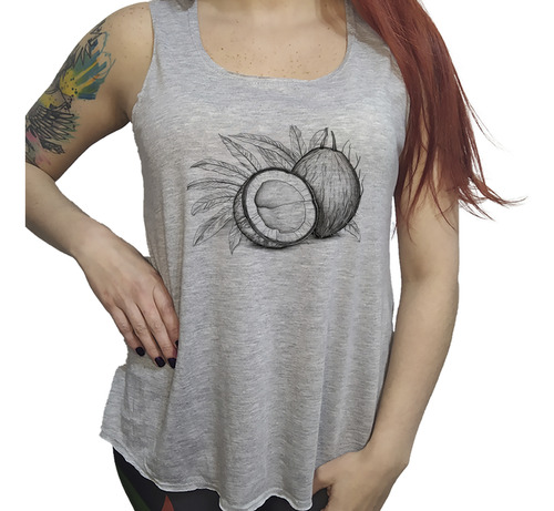 Musculosa Dama Coco Dibujo Grafito Negro Y Blanco M2