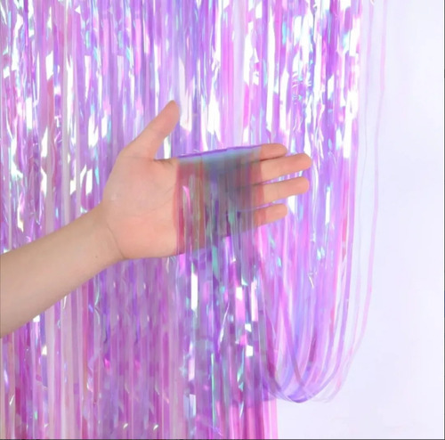 Cortina Metalizada Neon Roxo Furta Cor 1x2m Decoração Franja