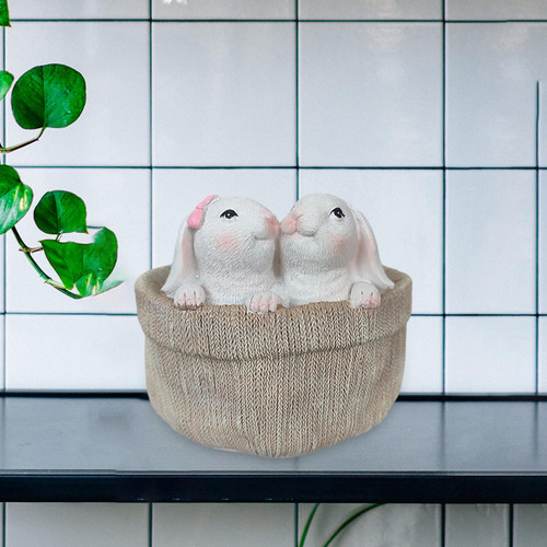 Bonita Pareja De, Maceta, Conejo Con Maceta, Adornos De