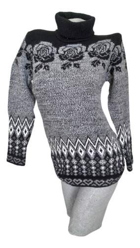 Imagen 1 de 3 de Sweater Pullover Lana Alpaca Andino Flores Ceñido S Small
