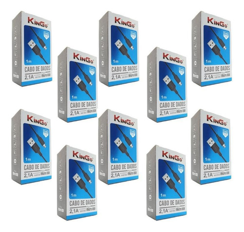 Kit 10 Cabos Usb V8 Kingo Preto 1m 2.1a Para Galaxy J2 Prime