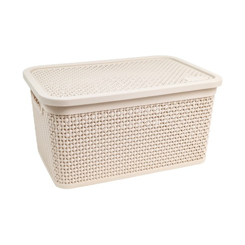 Caja Cesto Canasto Organizador Simil Rattan C/tapa 15l