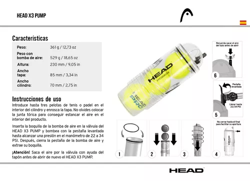 Tubo Presurizador HEAD X3 PUMP- Capacidad para 3 pelotas