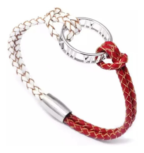 Pulsera De Cuero Sintético Trenzado Con Anillo Al Centro