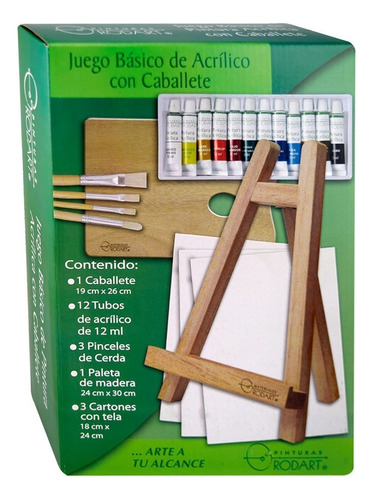 Juego Básico De Pintura Acrílica Rodart Caballete 12 Colores