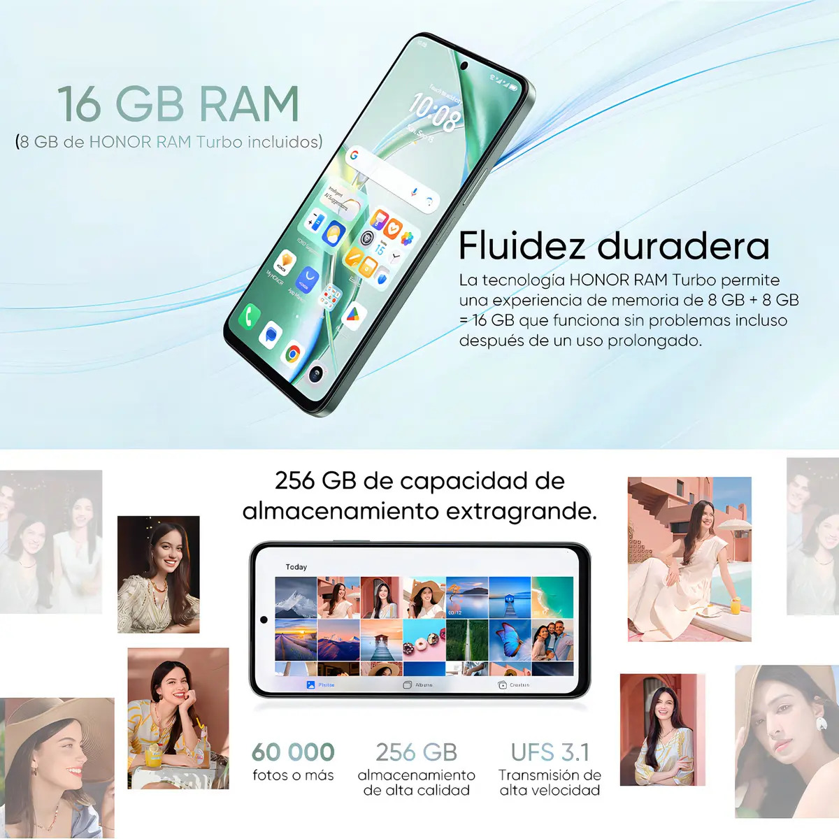 Honor 200 Smart 5g Teléfono Dual Sim 256gb 8gb Ram Celular 5200 Mah 6.8'' Android 14 Smartphone Blanco