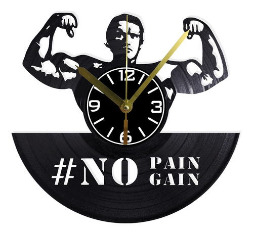 Reloj Pared Disco Vinil Decoración Gym No Pain No Gain Ev097