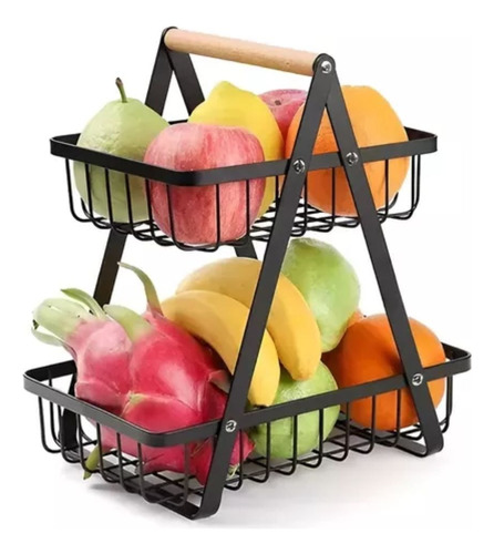 Organizador Cesta De Frutas Y Verduras Dos Niveles Frutero Color Negro WL-CF089