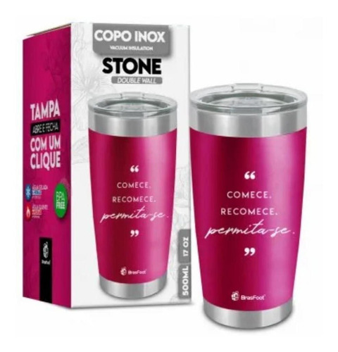 Copo Termico Stone 500ml Comece Recomece - Brasfoot