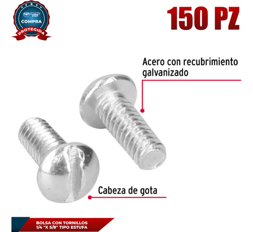 Bolsa Con 150 Tornillos 1/4 X 5/8 Tipo