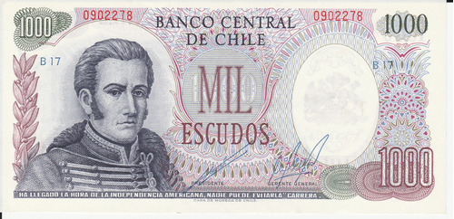 Billete Chile 1000 Escudos 1962-75 Cano-molina Au/unc