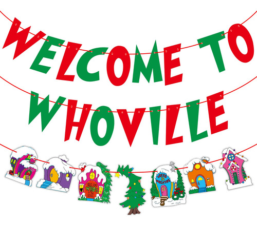 Cartel Bienvenida Whoville Letrero Decoracion Navidad Rojo